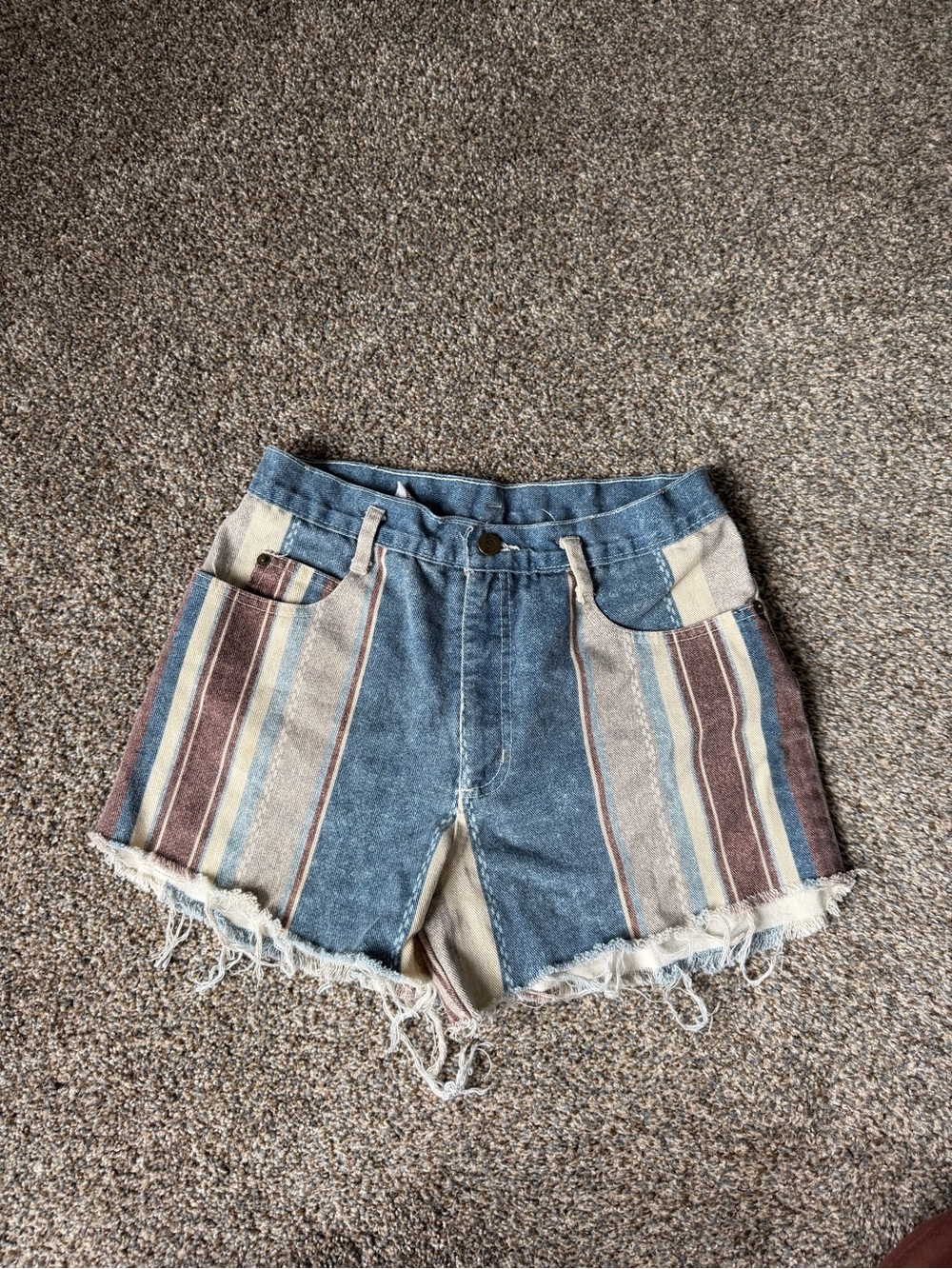 Vintage Striped Denim Women’s Shorts - Blue & Multi
